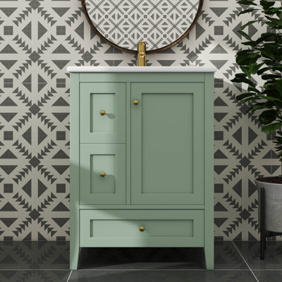 Ensemble de meuble-lavabo 24 po avec lavabo en céramique et tablette réglable, armoire de rangement avec séparateurs amovibles