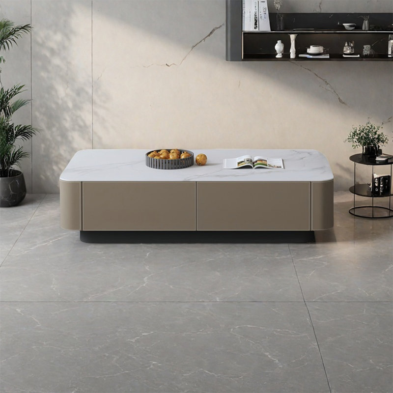 Modern simple rock plate coffee table, 14.2'' H x 51.2'' L x 27.6'' W