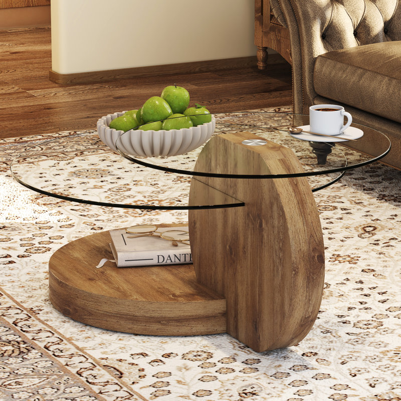 Table basse à plateau en verre, Beige, H 17 po x L 31,5 po x l 42 po
