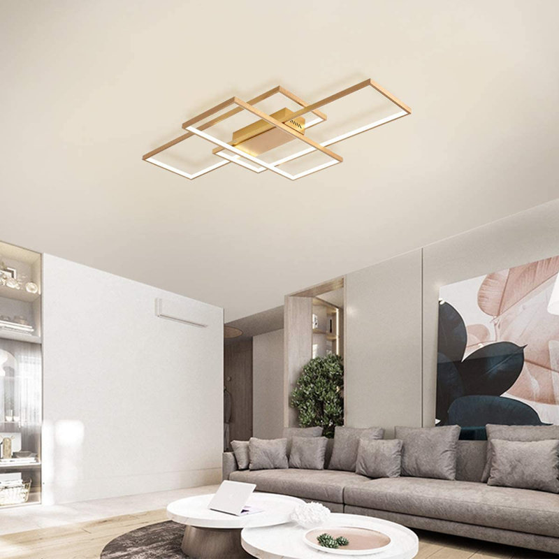 Arlyn 3 - Light Rectangle Acrylic LED Flush Mount, 8cm H x 90cm W x 50cm D, Gold