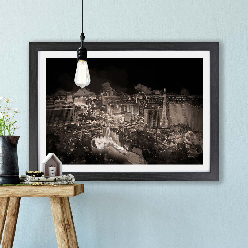Las Vegas Skyline At Night - Framed Print, 45cm H x 63cm W x 2cm D, Black
