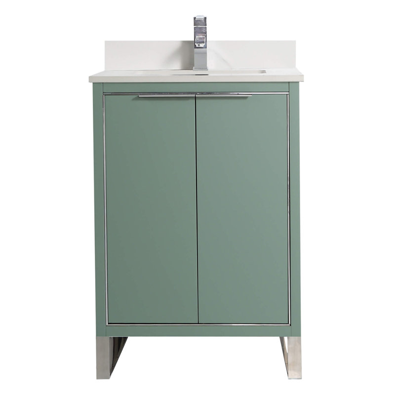 Minday 24'' Single Bathroom Vanity with Stone Top, Chrome, Mint Green