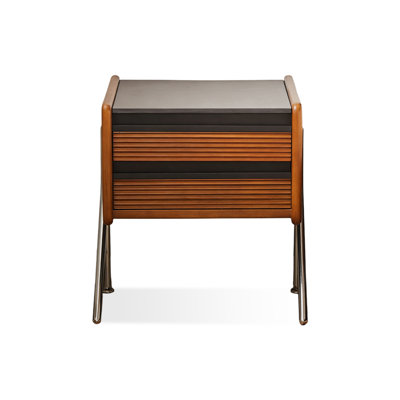 Mid-Century Modern Nut-Brown Solid Wood Accent Cabinet