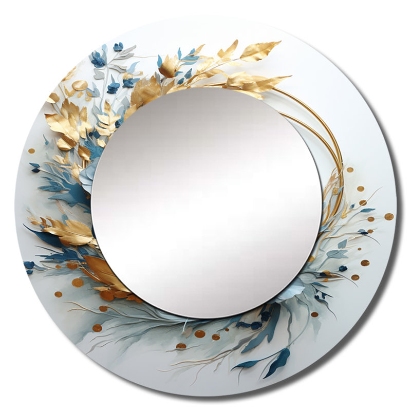 Sarvia audacieux et bleu couronne simplicité - miroir mural décoratif couronne, grand miroir rond traditionnel, impression d'art en métal