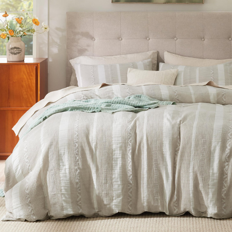 Ensemble de literie 100% coton bohème à housse de couette Winsle, Bande de lin