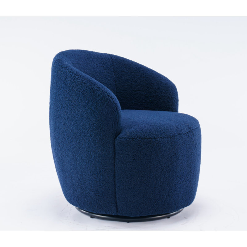 Swivel Accent Armchair Barrel Chair With Powder Coating Metal Ring,  Foam Dark Blue