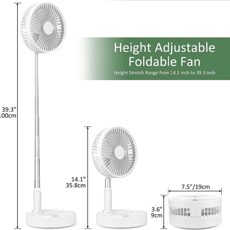 Mcmartin & Brown Stand Fan, Folding Portable Telescopic Floor/usb Table Desk Fan With 7200mah Rechargeable Battery, Adjustable Pedestal Fan 3-speed Quiet
