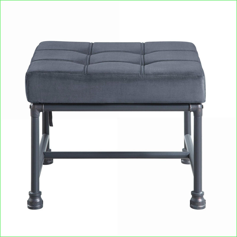 Repose-pieds avec velours gris clair & amp; Finition gris ardoise - Style de conduite d'eau industrielle | Gris clair | Métal # #