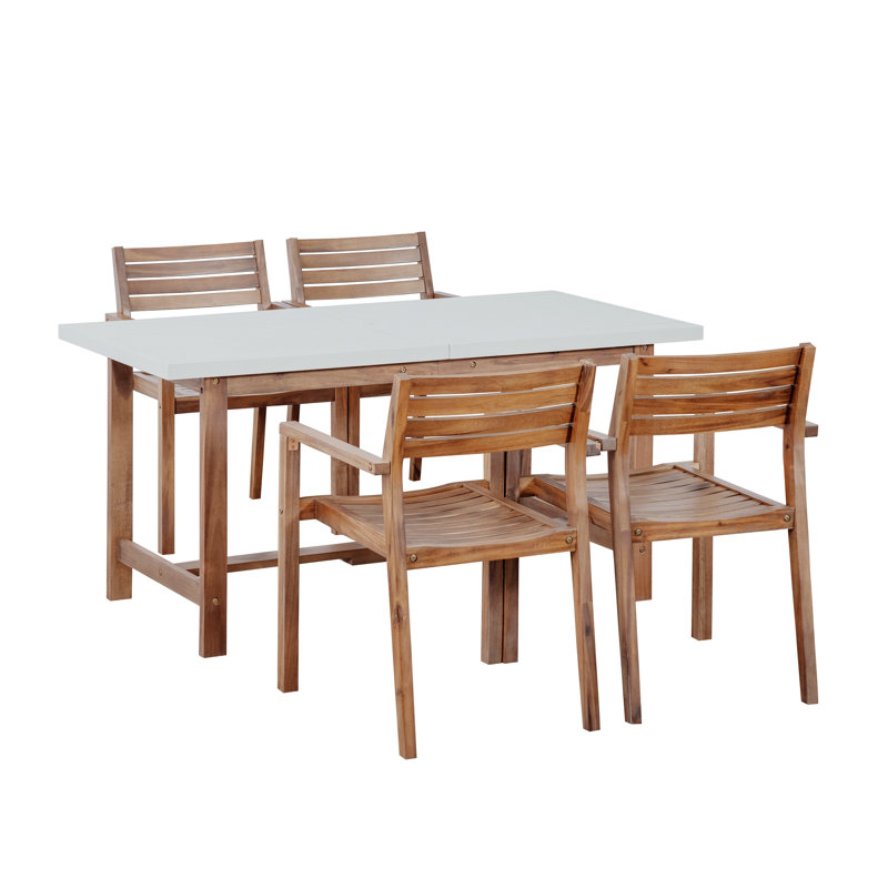Ensemble de salle à manger 5 pièces en bois pour l'extérieur, table rectangulaire avec trou de parasol pour patio, pelouse, jardin, bord de piscine, utilisation intérieure