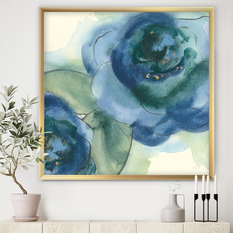 « blue floral popes v »-image image sur toile, Cadre doré, H 16 po x l 16 po x P 1 po