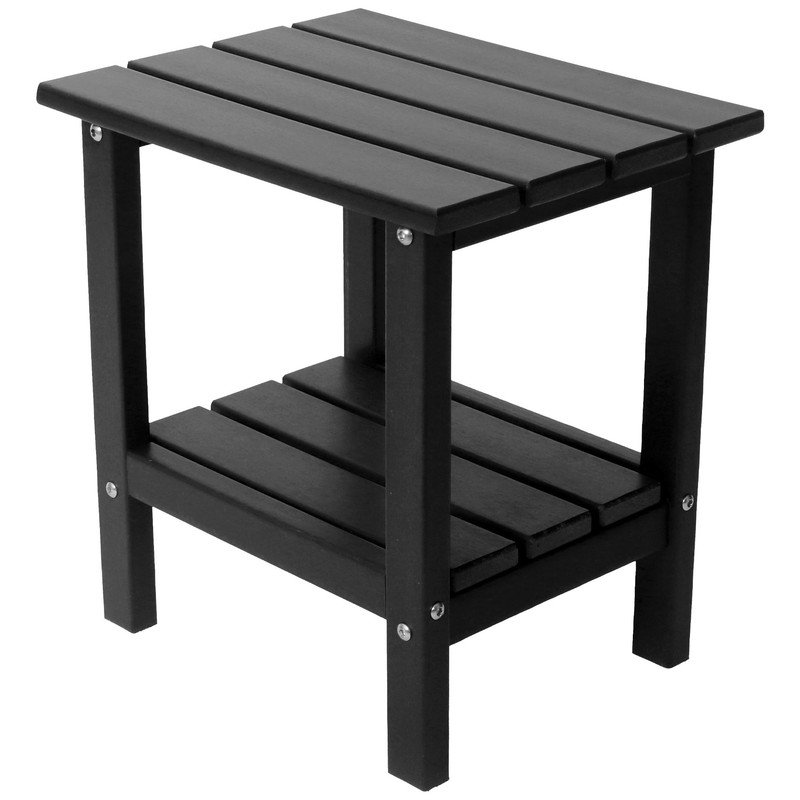 Table de bout d'extérieur à 2 niveaux en PEHD pour l'extérieur, table de bout double couche résistante aux intempéries, Noir