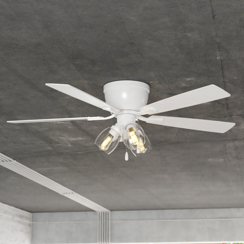 Ventilateur de plafond transitionnel encastré noir à profil bas 52 po Audronis, Blanc, Orme gris