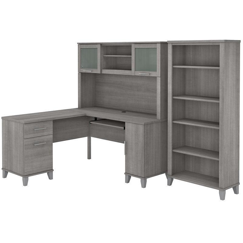 Magomed 3 Piece Computer Desk Office Set, Platinum Gray