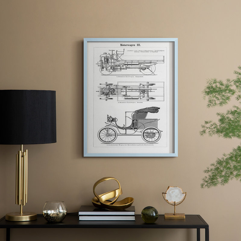 Reproduction encadrée industrielle en bois massif, H 21 po x l 17 po, Bleu