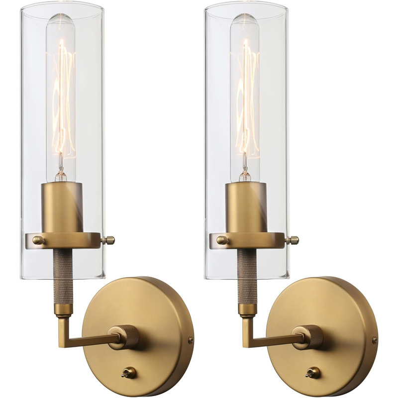 Appliques murales câblées avec interrupteur Phansthy, ensemble de 2, luminaire de salle de bain moderne en verre transparent pour miroir de salle de bain, chambre à coucher, salon, couloir et escalier