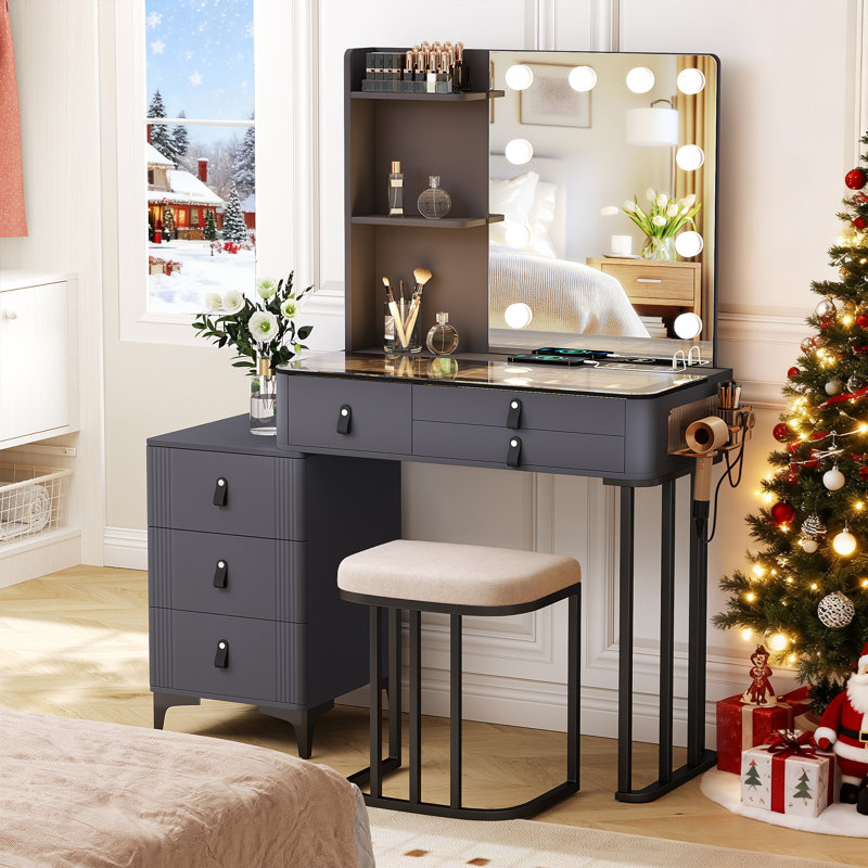Makeup Vanity with 3 Lighting Colours, Black/Grey