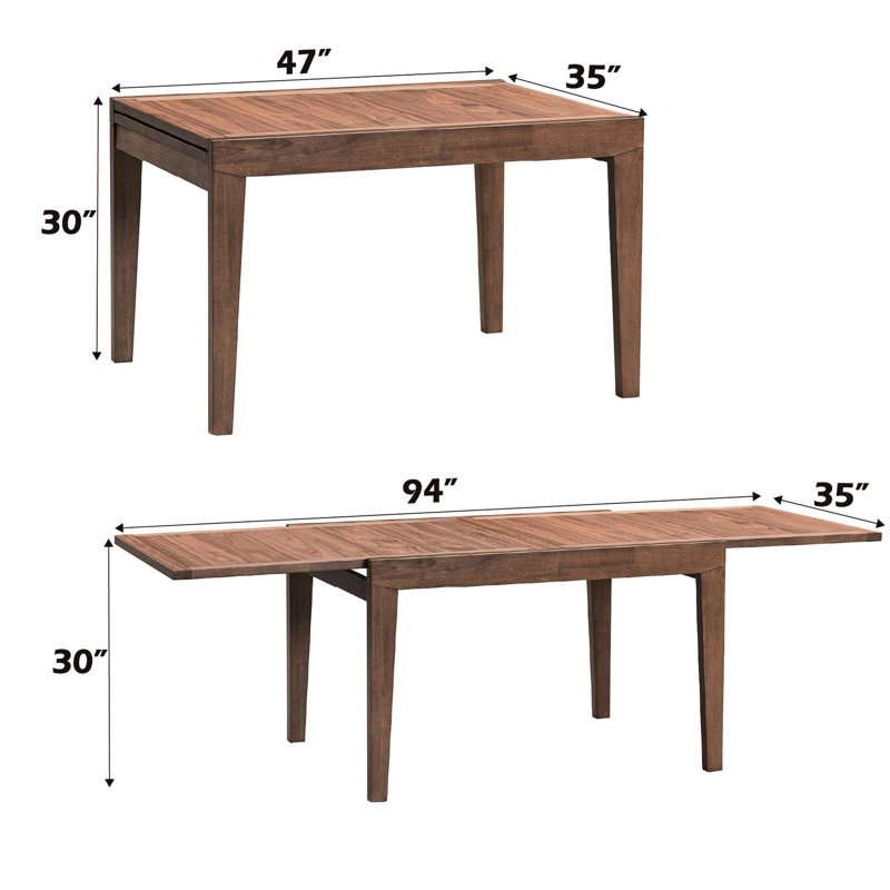 Table en bois au fini noyer avec extension - salle à manger de 96,57 po de longueur et profondeur de paquet de 54 po