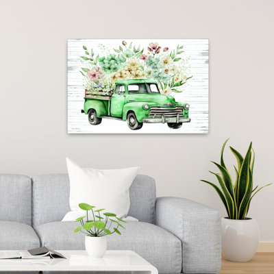 Vintage Flower Truck III 1 Piece Wrapped Canvas Wall Art