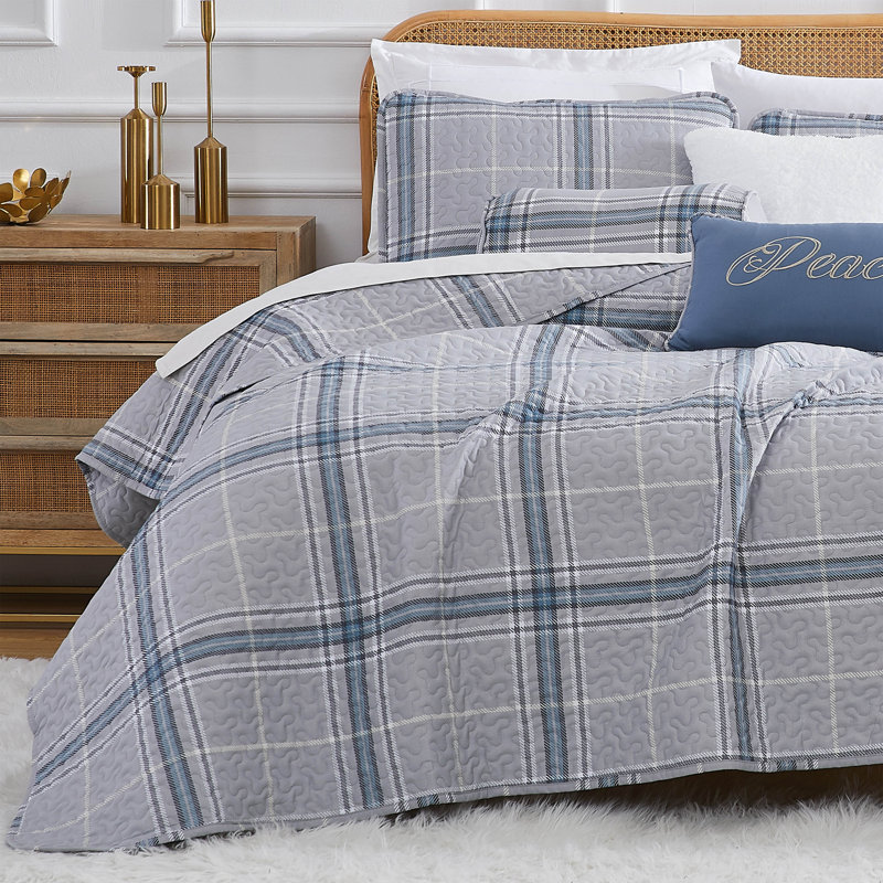 Ensemble de courtepointe en microfibre à motif écossais Vilano par Southshore Fine Linens, gris