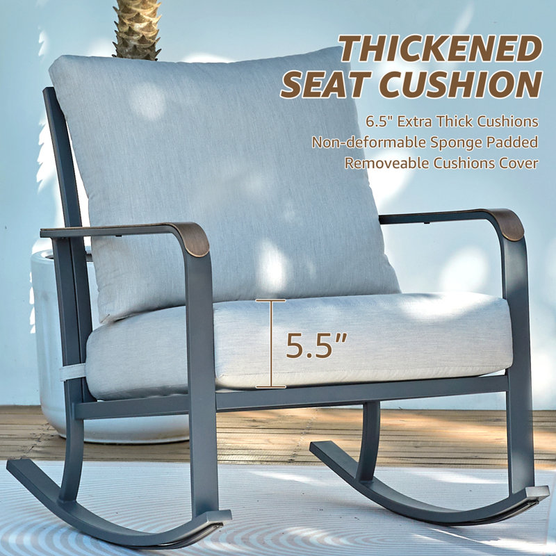 Ensemble de conversation moderne 3 pièces avec chaises berçantes et table, Gris / cadre brun / coussin gris