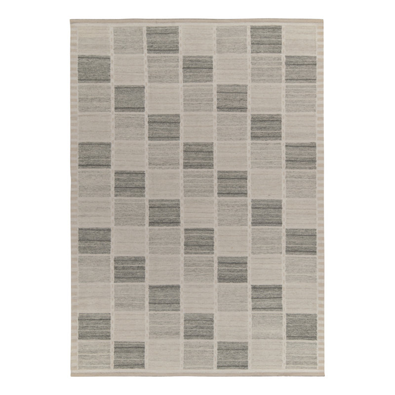 Rug & Kilim’S Scandinavian Rug In Gray And White Geometric Pattern, Rectangle 6' x 9'