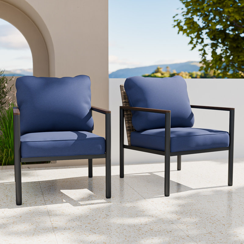 Patio Lounge Chairs with Cushions (Set of 2), Blue