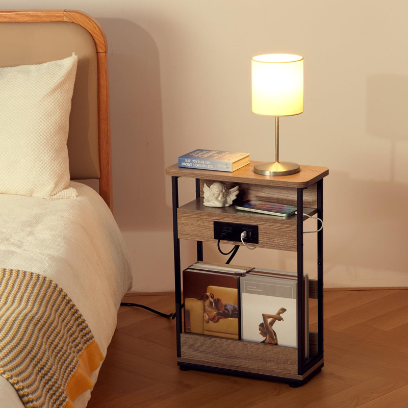 40cm W Metal Bedside Table, Beige