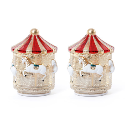 Sparkle Spin LED Rotating Glass Carousel Tabletop Décor, Set of 2