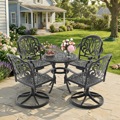 Ensemble de salle à manger 3 pièces en fonte d'aluminium résistant aux intempéries, comprenant 2 chaises pivotantes et une table ronde de 68 cm (26,77 po).
