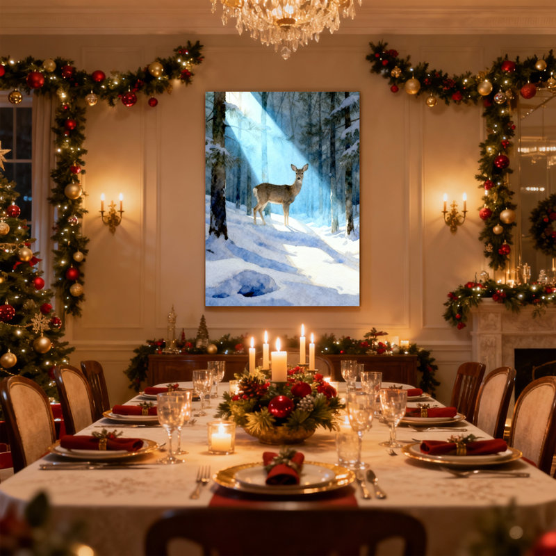Ensemble de 3 impressions sur toile de Noël, neige, forêt, cerf et neige, H 30 po x l 20 po