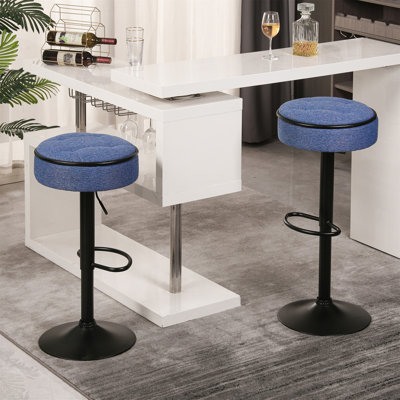 Round Storage Bar Stool Set Of 2 Linen Height Adjustable Barstool, 360°Counter Height Swivel Stool, Armless Bar Chair With Metal Frame For Kitchen Cou -  George Oliver, 0D3A4D3E95164D269171A4BAC57669F4