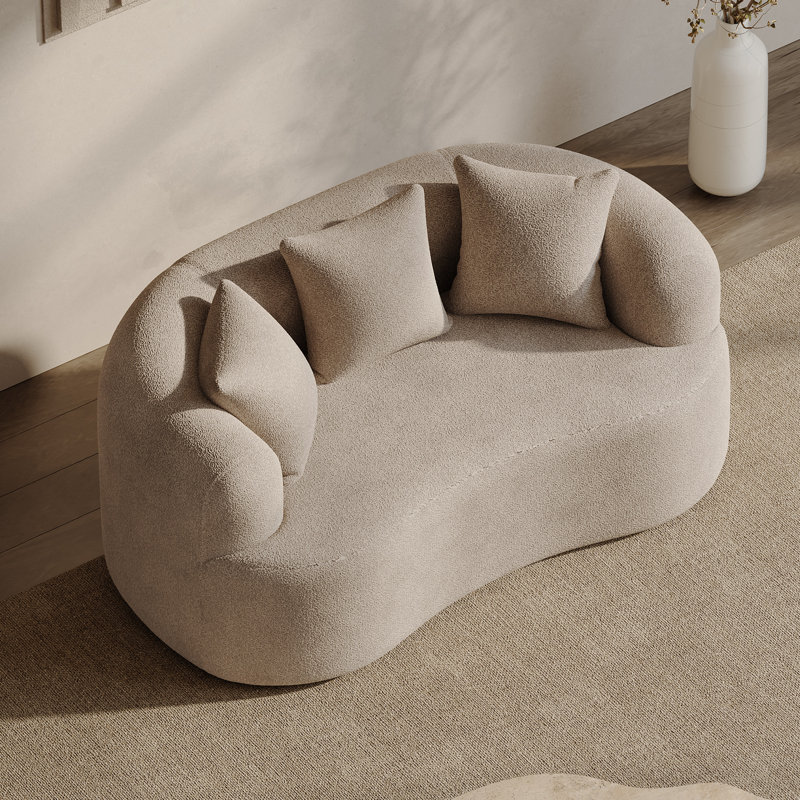 Canapé incurvé désossé en mousse à haute densité et sans assemblage requis, Marron clair, H 24,8 po x l 68,5 po x P 39,4 po