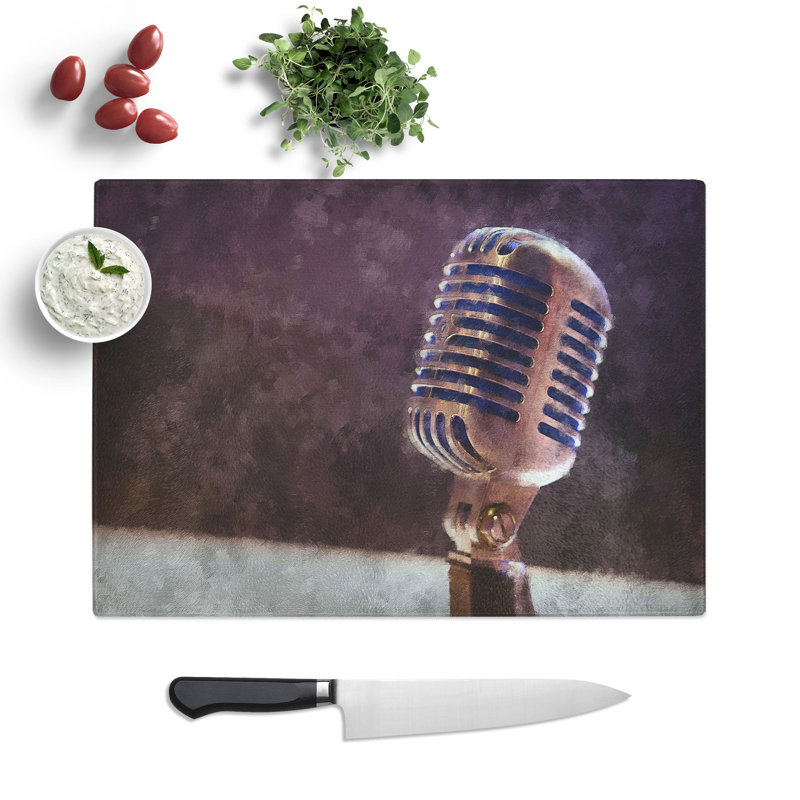 Tempered Glass Steel Vocal Microphone Chopping Board, 20 cm x 28.5 cm