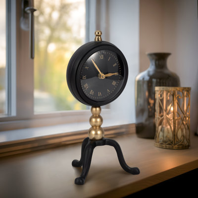 Aparicio 10" Addison Gold And Black Desk Clock, Perfect for Decor - 5" x 5" x 10"