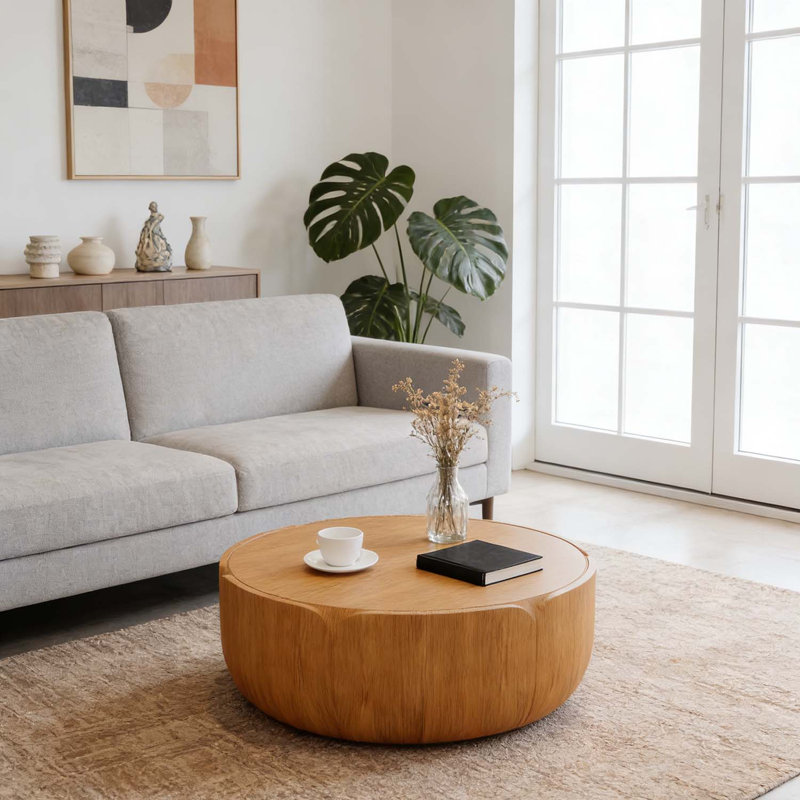 Table basse ronde pour l'intérieur et l'extérieur, Naturel, L 35,63 po x l 35,63 po x H 13,19 po