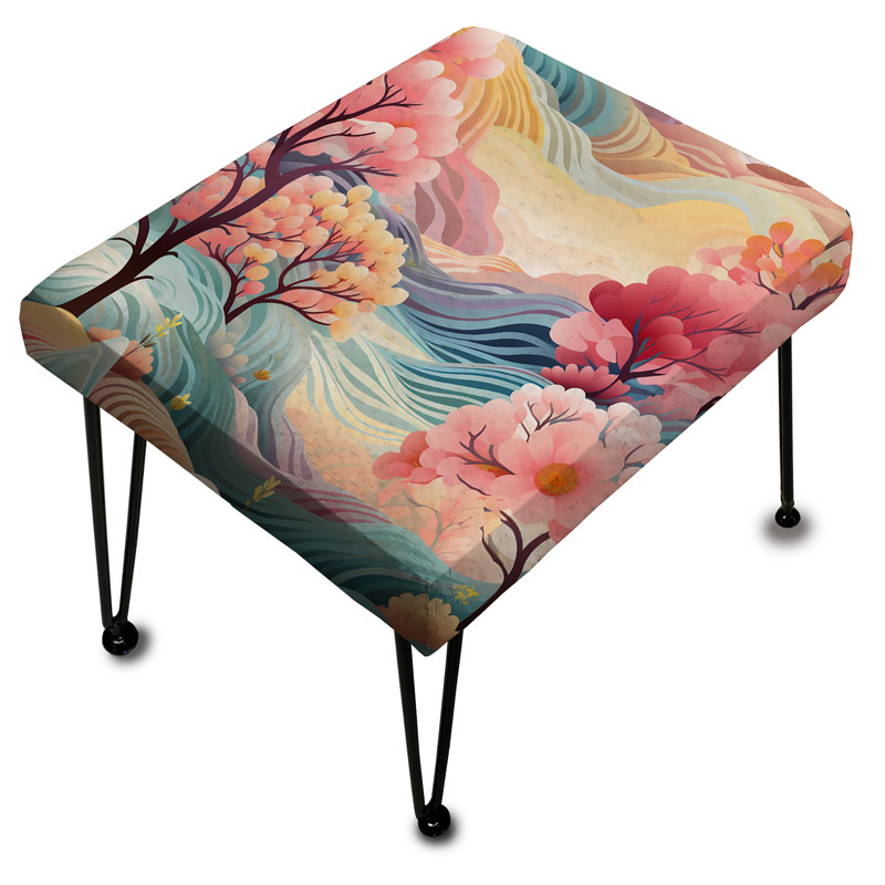 Pink And Blue Dreams Floral Landscape Dream - Floral Rectangle Ottoman