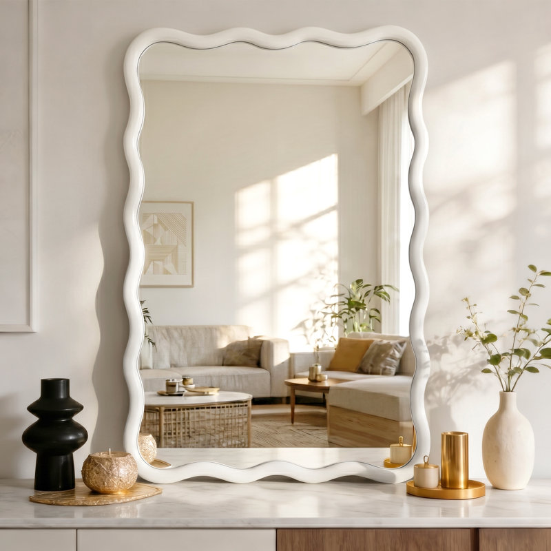 Castin Solid Wood Flat Wall Mirror, White, 36" x 24"