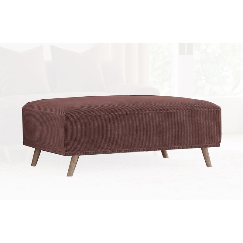 Lowrey Red Wine Upholstered Rectangular Ottoman with Wooden Legs