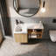 Meuble-lavabo flottant en L avec lavabo en résine intégré et rangement à fermeture en douceur-180462886