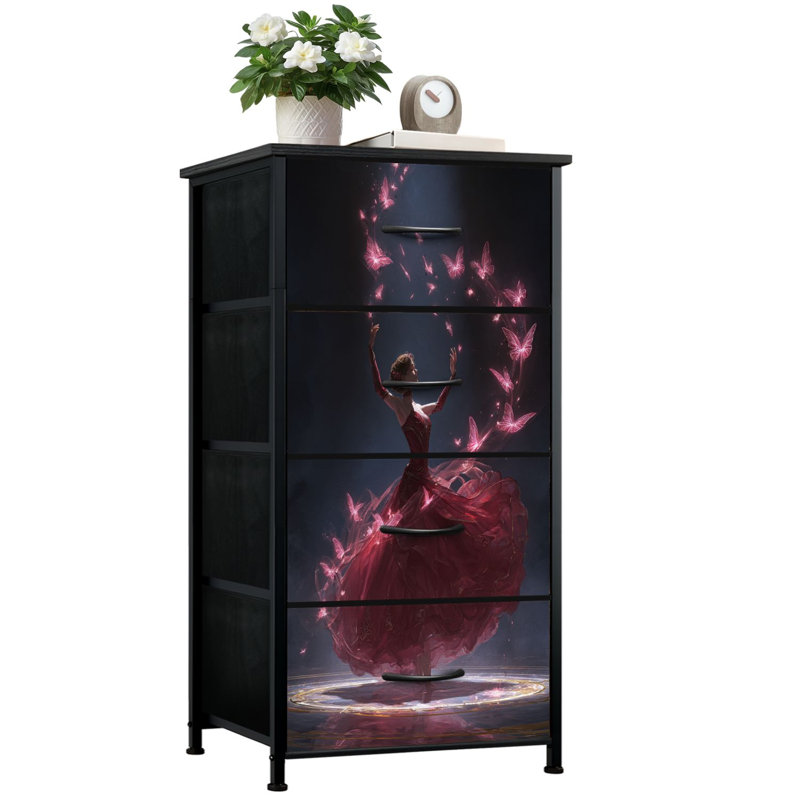 Commode pour chambre à coucher avec 4 tiroirs de rangement Enchanting Dance Lady Red