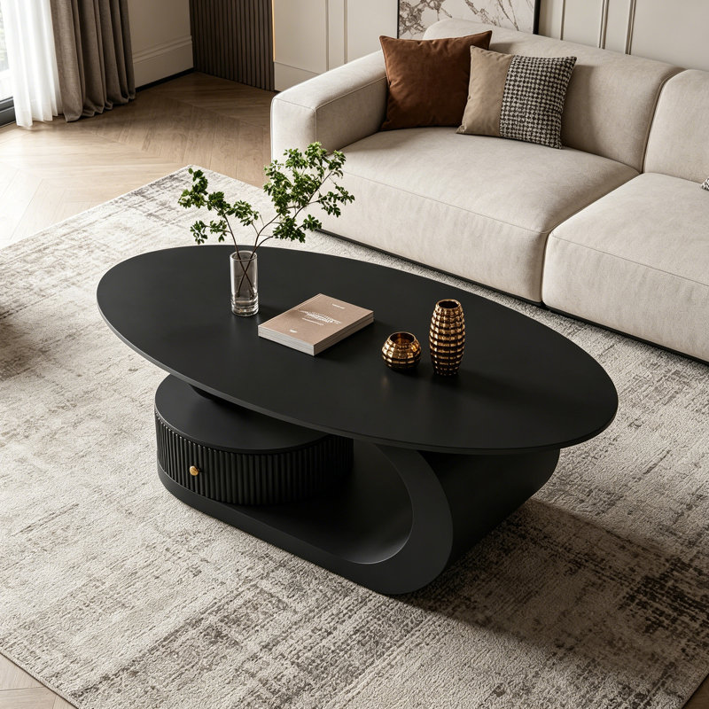 Table basse de luxe avec tiroir de rangement, Plateau noir / base noire, H 15,74 po x L 39,37 po x l 21,65 po