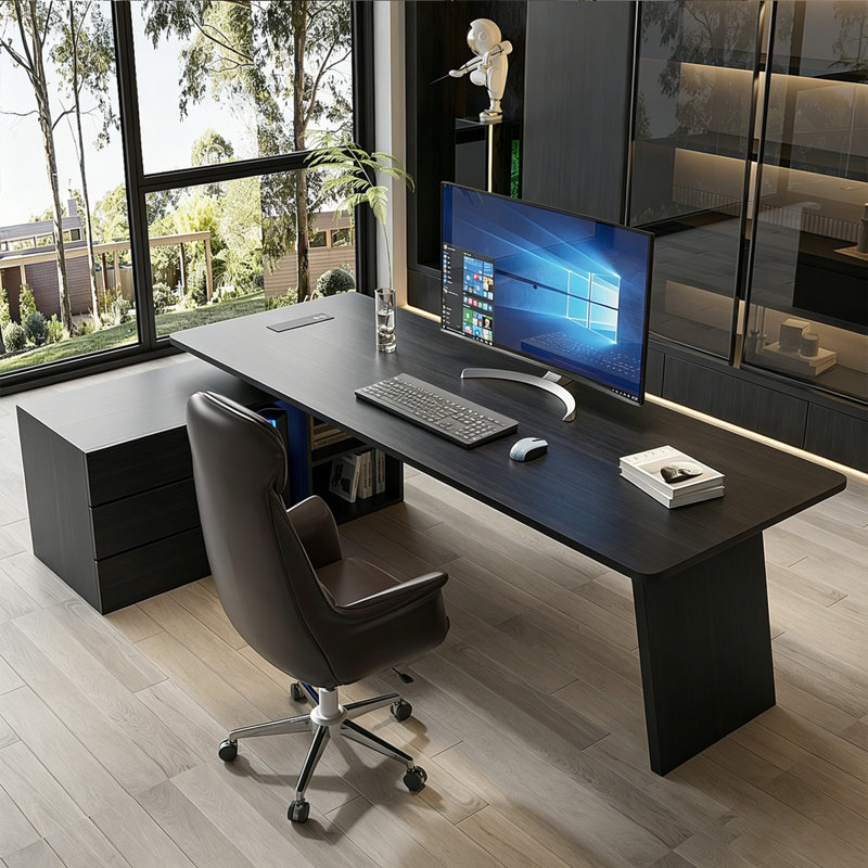 Bureau moderne en forme de L de 62,99 po de luxe, disponible en noir et gris fumé, avec options d’orientation à gauche ou à droite.