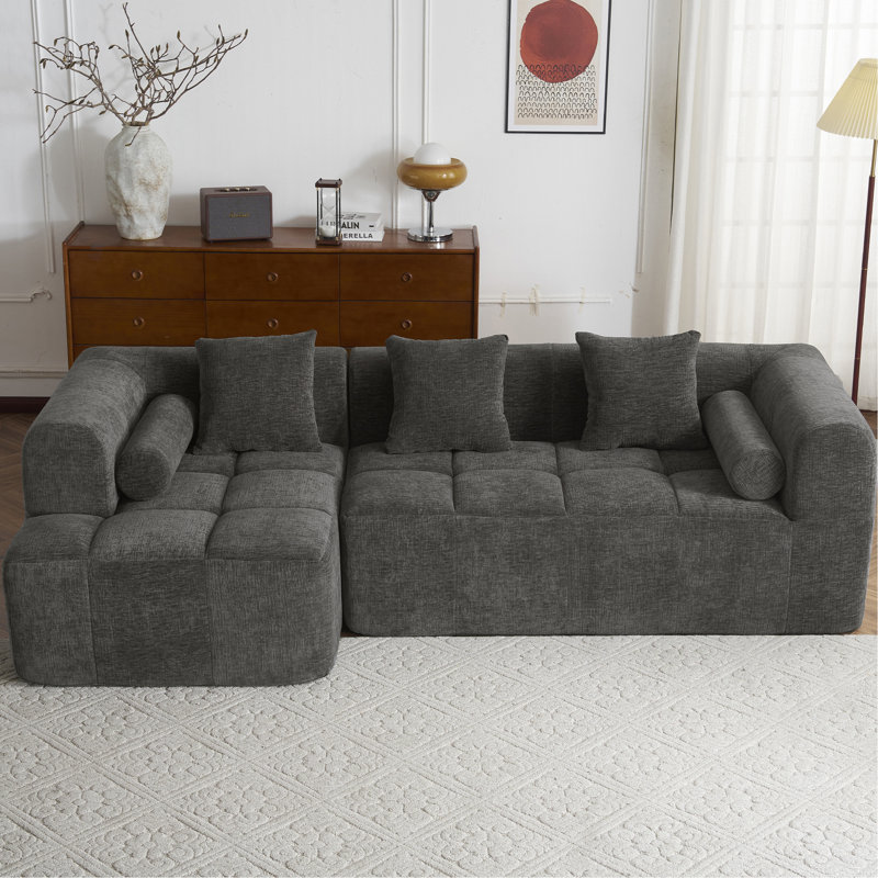 Canapé modulaire de 101,2 po avec canapé à compression complète et canapé modulaire à assise profonde et deux poches latérales pour le salon, gris