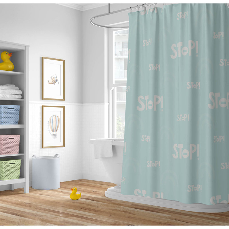 Stop Ultra-Thin Lightweight Shower Curtain, Ivory/Light Blue, 74"H x 71"W