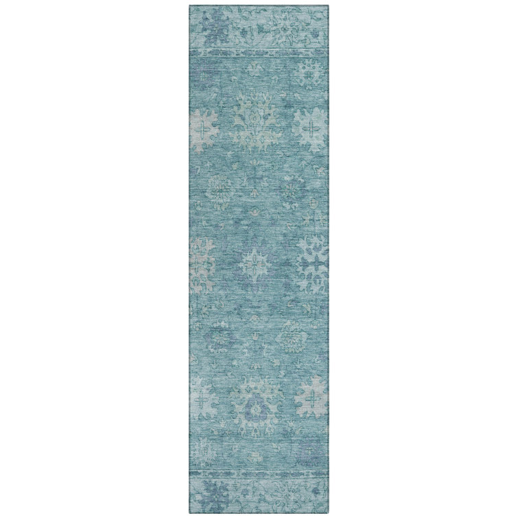 Machine Washable Indoor/Outdoor Xhevrie Teal Rug