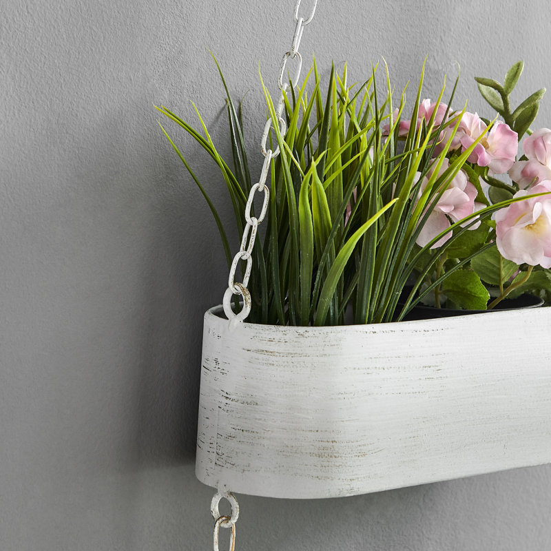 Two Tier White Metal Hanging Wall Planter