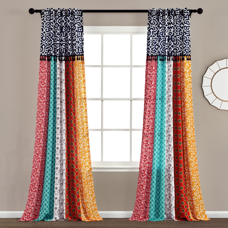 Boho Patch Navy and Orange Polyester Curtain Panels