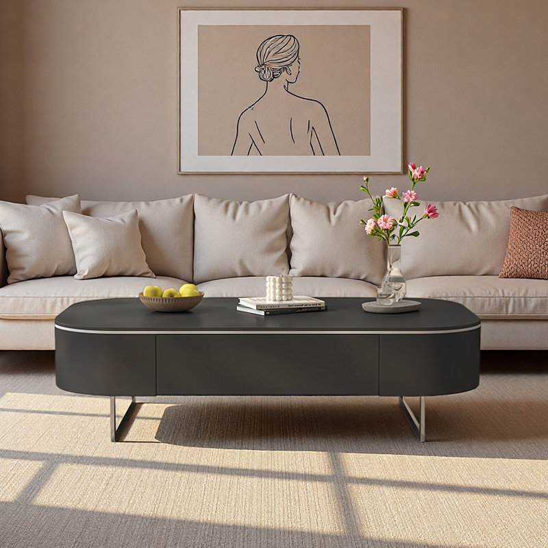 Italian rectangular stone slab coffee table, 15.7" H x 47.2" L x 23.6" W