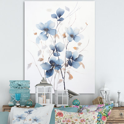 " Tender Ginko Leaves In Shades Of Blue Watercolor I "