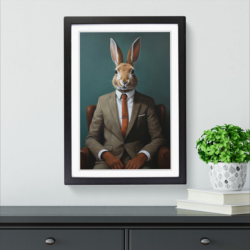 Rabbit in a Suit Painting No.3 - Framed Print, Black, 34cm H x 25cm W x 2cm D